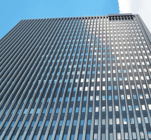 Beautiful skyscraper on sunny day. Modern architectural design